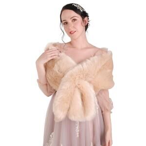 7275 Sleeveless Faux Fur Shawl Wedding Wrap Bridal
